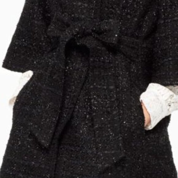 NWT Kate Spade Style Kimono Style Metallic Bouclette Tweed Belted Coat Jacket - Picture 3 of 13